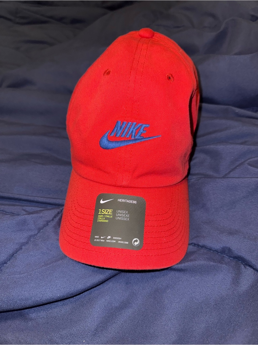 Nike Red Baseball Cap with Blue Swoosh